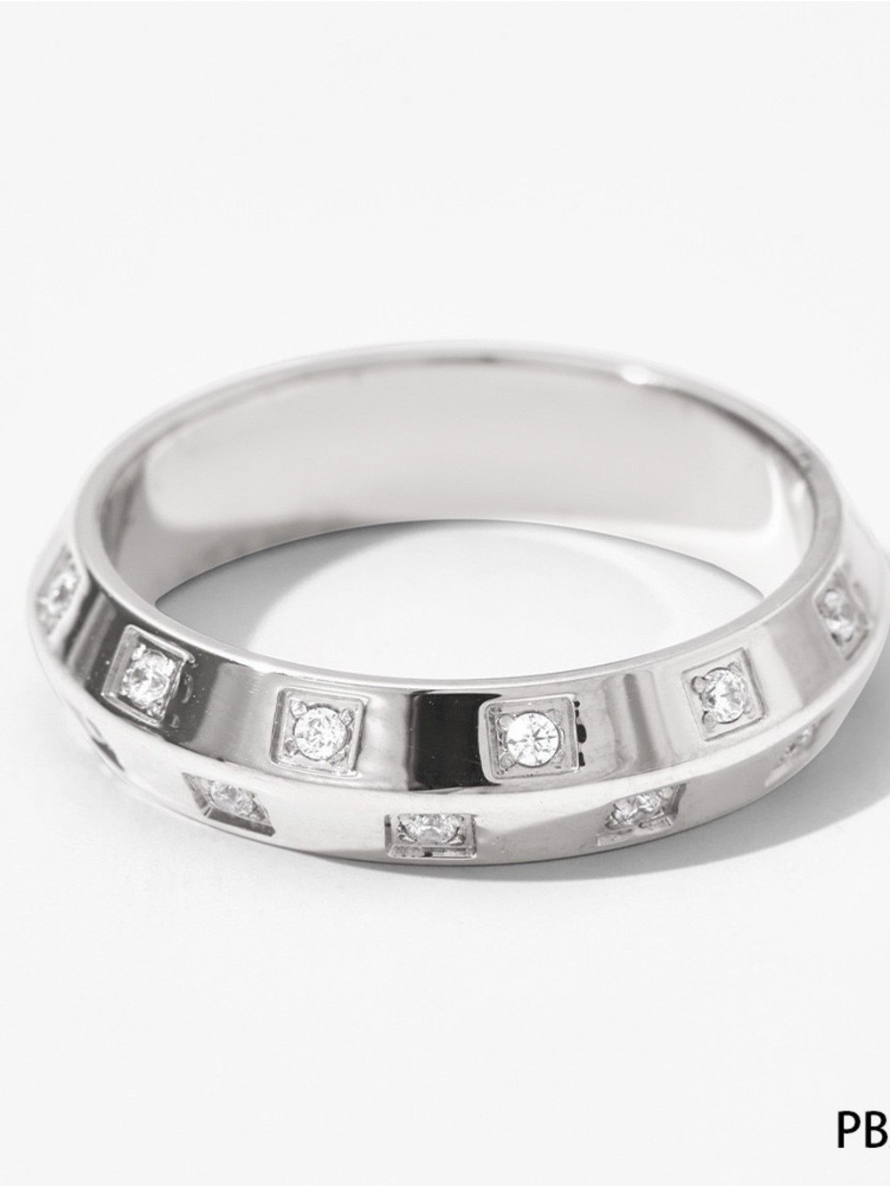 Polished Silver Band Ring with Embedded Crystals - Women’s Ring